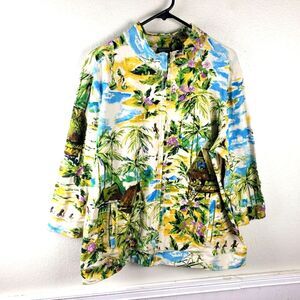 Chico's Additions Hawaiian Tropical Print Women's Zip Up Jacket Coat SZ 3/XL